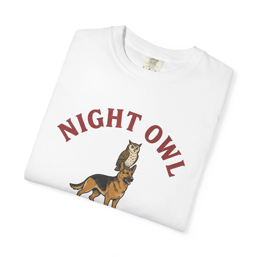 German Shepherd Owl Shirt Dog Fauna Gift Women Classic Tee Alsatian T-Shirt Dog Fan Vintage Tshirt Wildlife Graphic Etched Star Tshirt