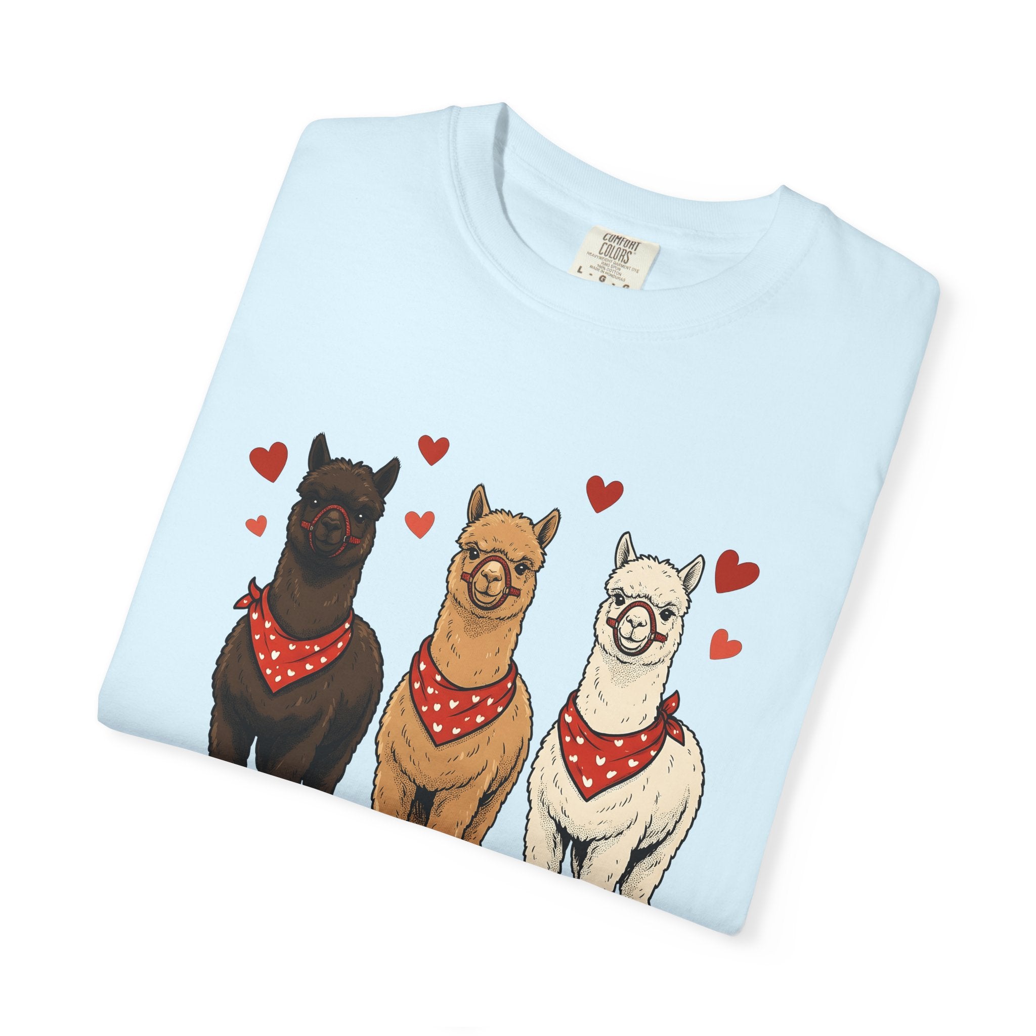 Llama Trio Shirt St. Valentine's Day Animal Gift Women Hand Drawn Tee Alpaca T-Shirt Valentine Fan Illustrated Tshirt Creature Graphic