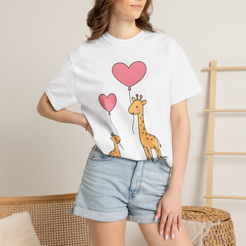 Giraffe Pair Shirt Animals Affection Gift Women Sweet Tee Giraffes T-Shirt Wildlife Fan Cute Tshirt Love Graphic Clean Heart Balloon Tshirt