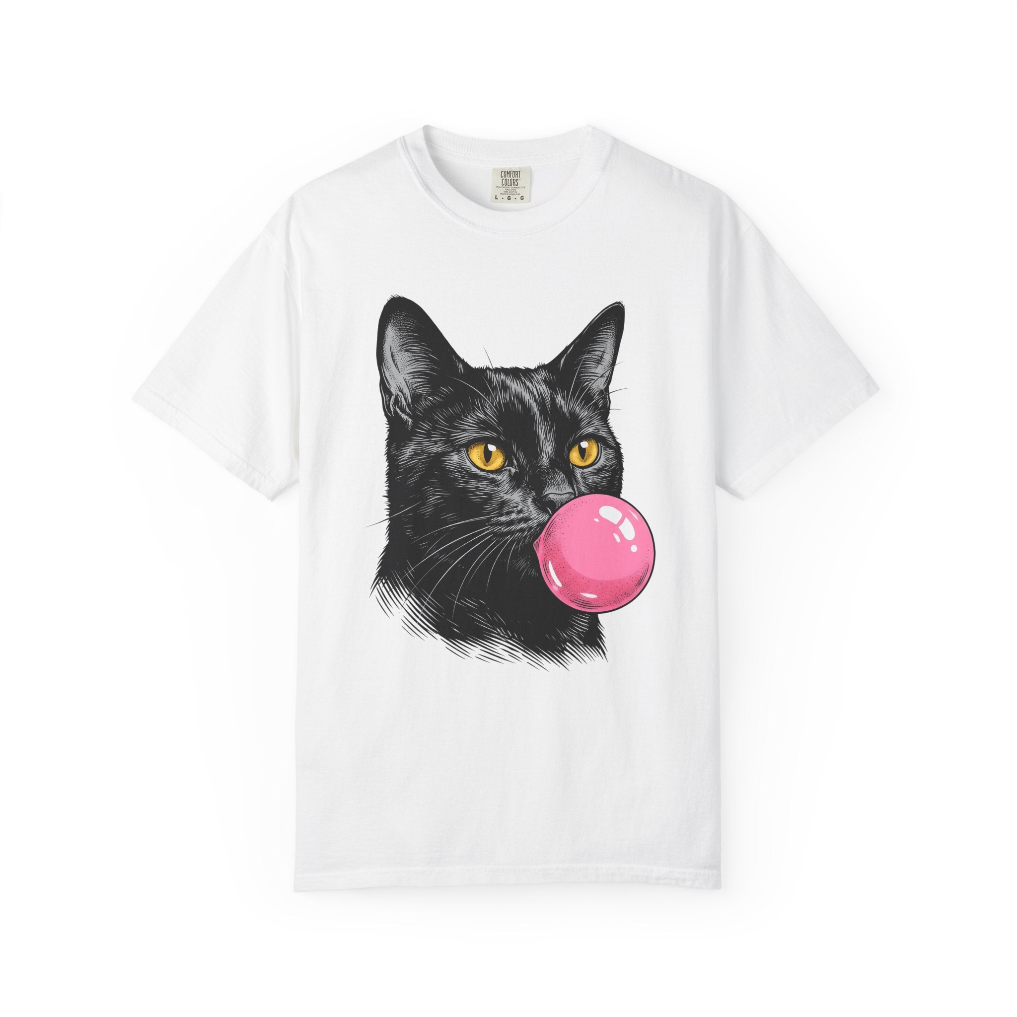 Dark Cat Shirt Cat Funny Gift Women Pop Art Tee Black Cat T-Shirt Feline Fan Cat Graphic Retro Illustration Classic Gum Bubble Tshirt