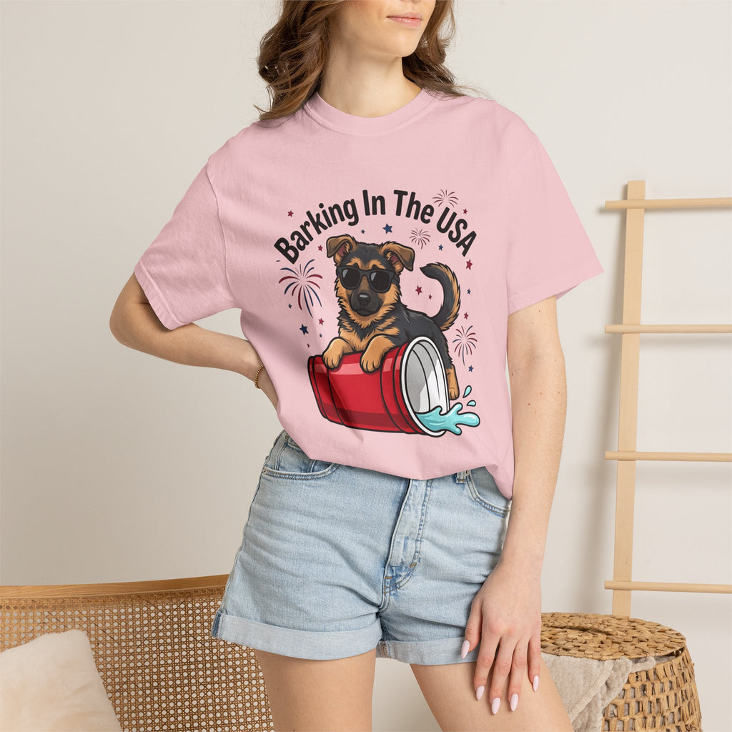 German Puppy Shirt Dog Flag Gift Women Caricature Tee Dog T-Shirt Dog Fan Puppy Tshirt Flag Graphic Nostalgic Fireworks Display Tshirt