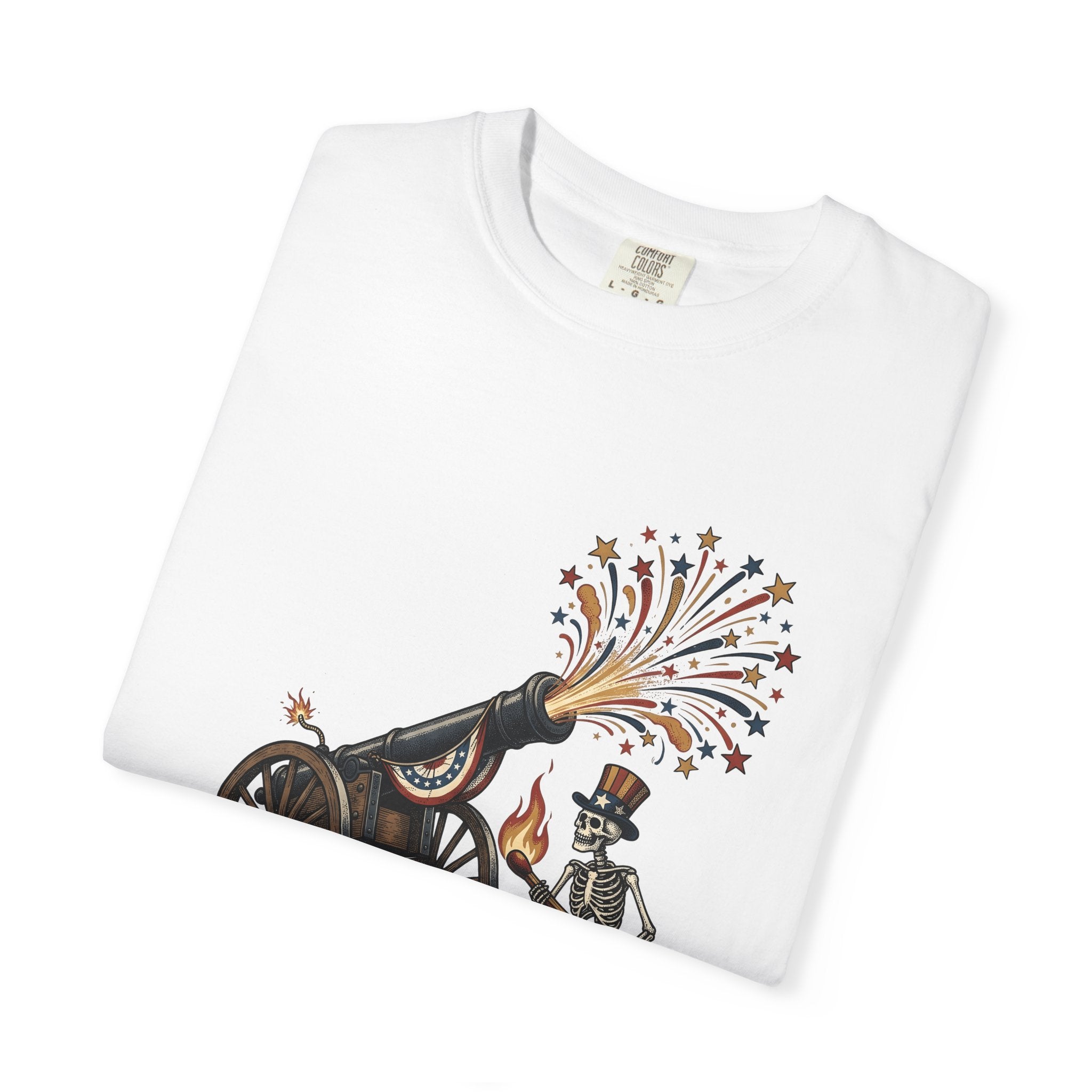 Skeleton Cannon Shirt 4th Of July Patriotic Gift Women Vintage Tee Cannon T-Shirt Independence Day Enthusiast Distressed Tshirt Star