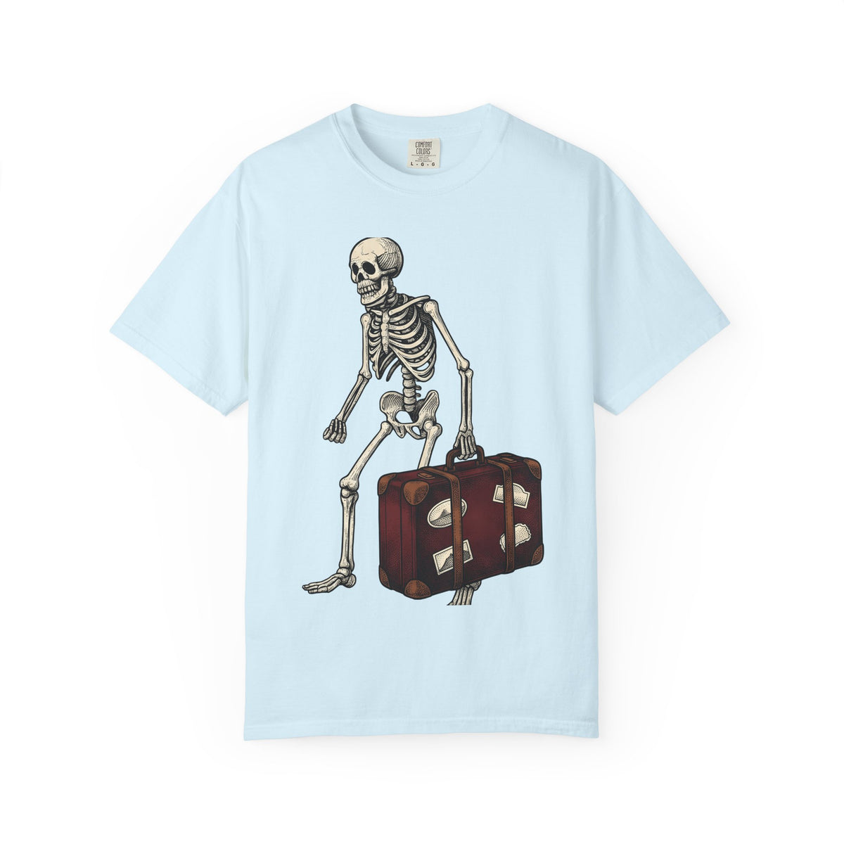 Skeleton Bag Shirt Gothic Comedy Unisex Gift Distressed Tee Backpack T-Shirt Emo