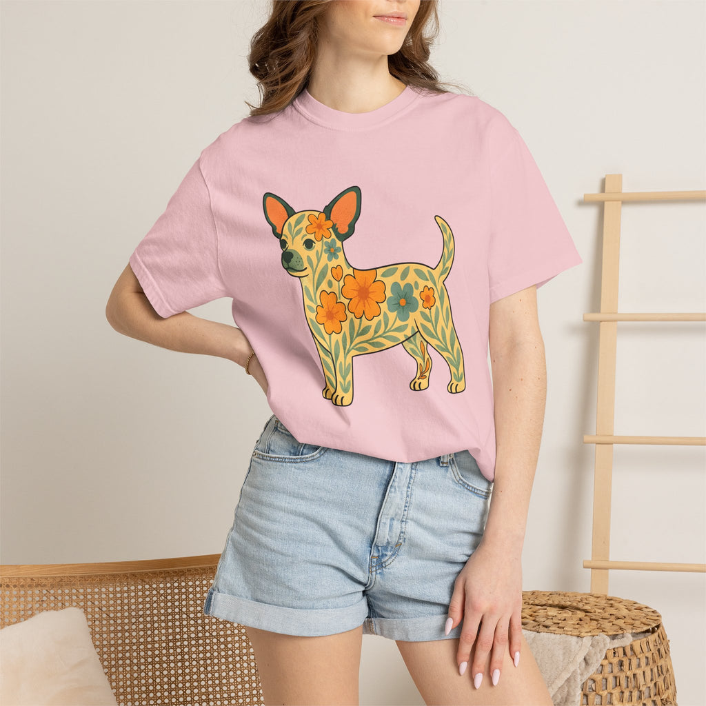 Chihuahua Blossom Shirt Dog Wildlife Gift Women Boho Chic Tee Chi Flower T-Shirt Dog Fan Animal Graphic Design Illustration Doodle Floral
