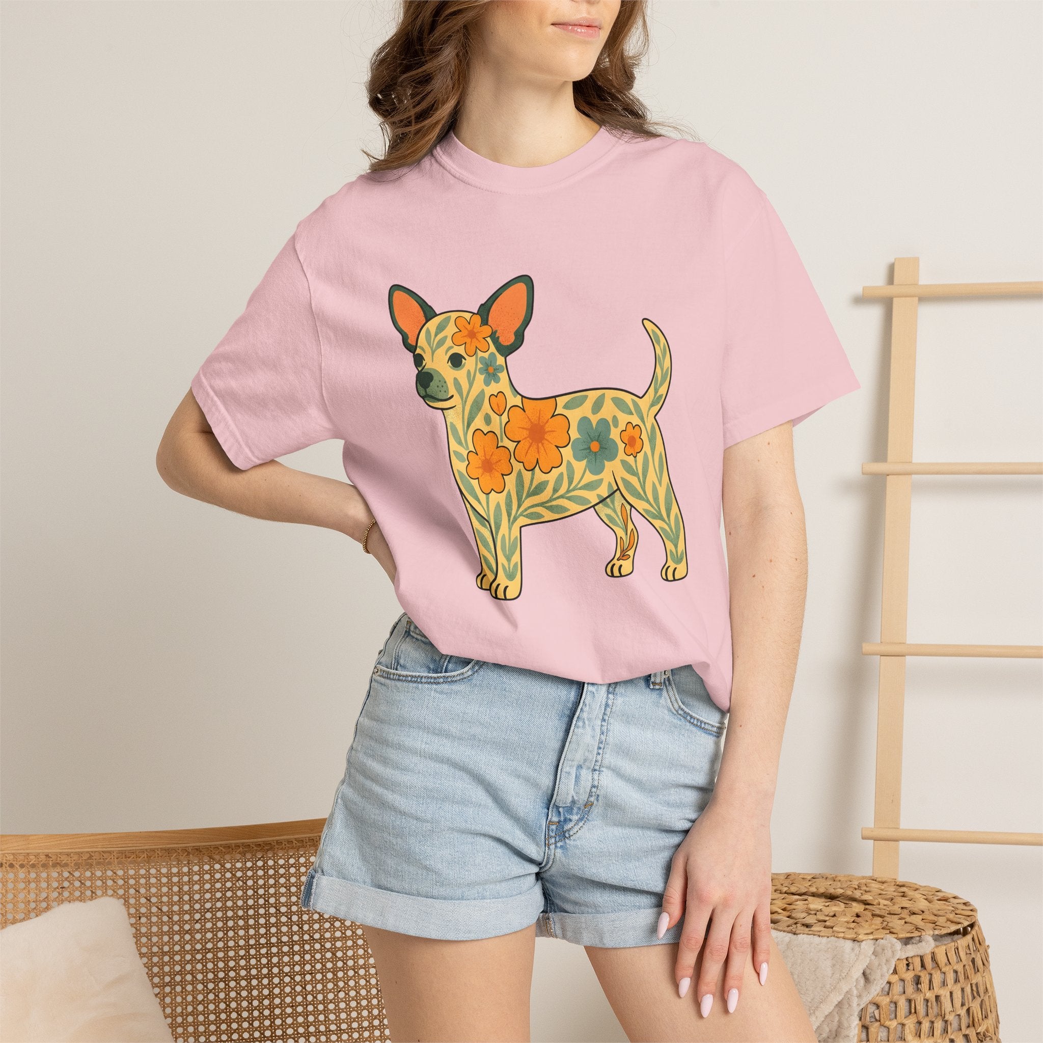 Chihuahua Blossom Shirt Dog Wildlife Gift Women Boho Chic Tee Chi Flower T-Shirt Dog Fan Animal Graphic Design Illustration Doodle Floral