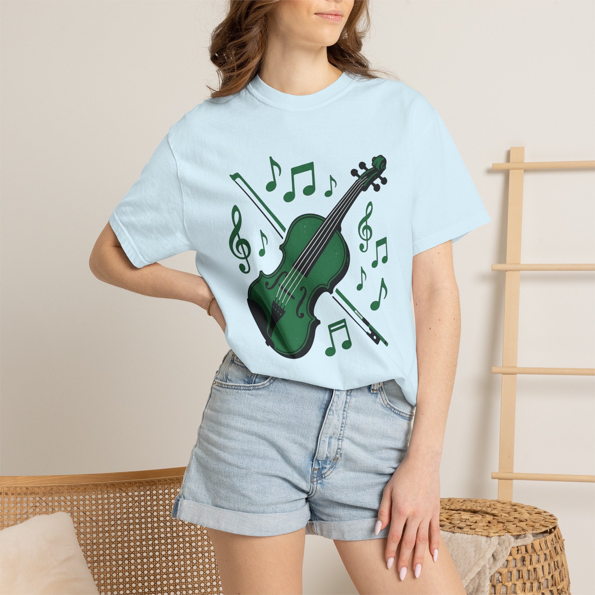 Green Fiddle Shirt St Patricks Day Song Gift Women Graphic Design Tee Violin T-Shirt Irish Fan Graphic Design Tshirt Melody Graphic Vintage