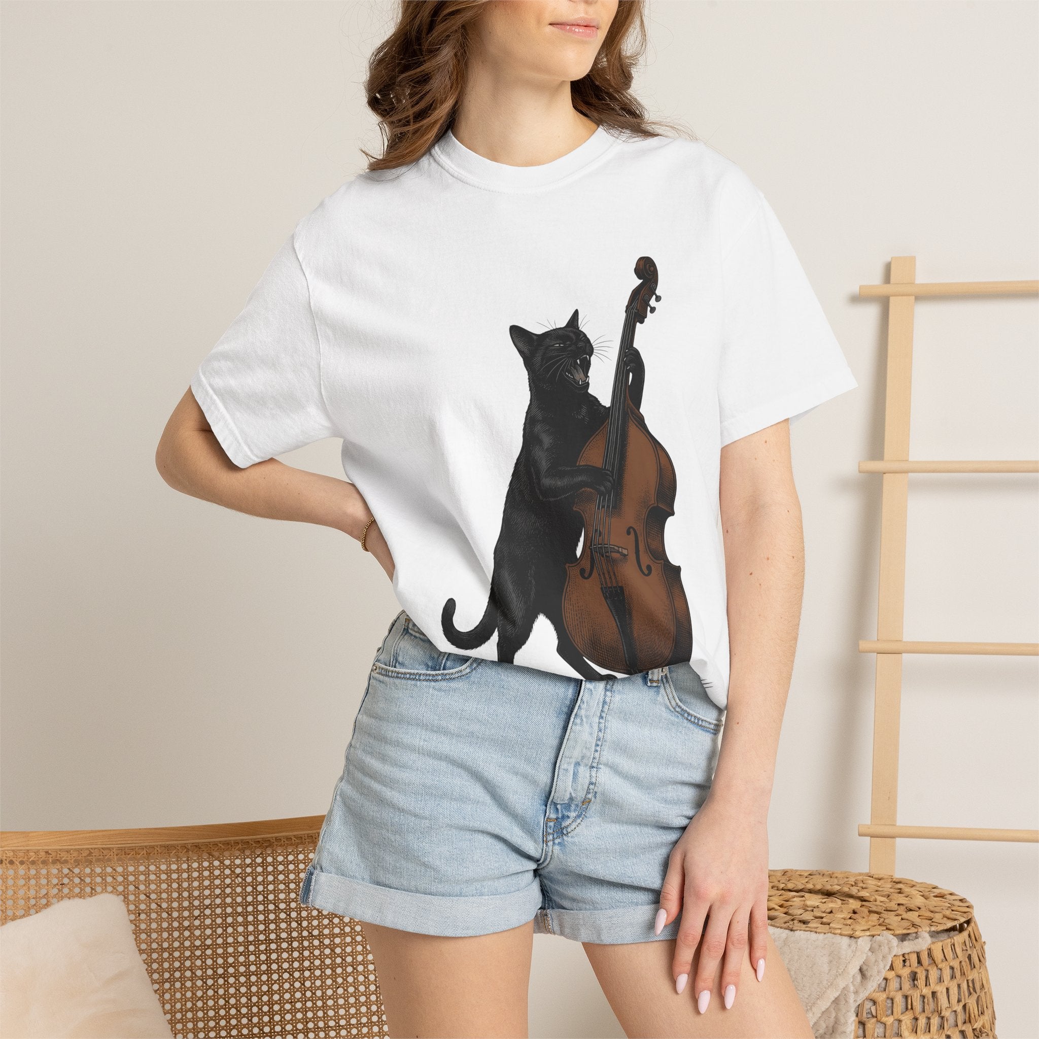 Black Cat Guitar Shirt Cat Instruments Gift Women Retro Tee Cat Guitar T-Shirt Cat Fan Fifties Tshirt Music Graphic Sketch Instrument Tshirt