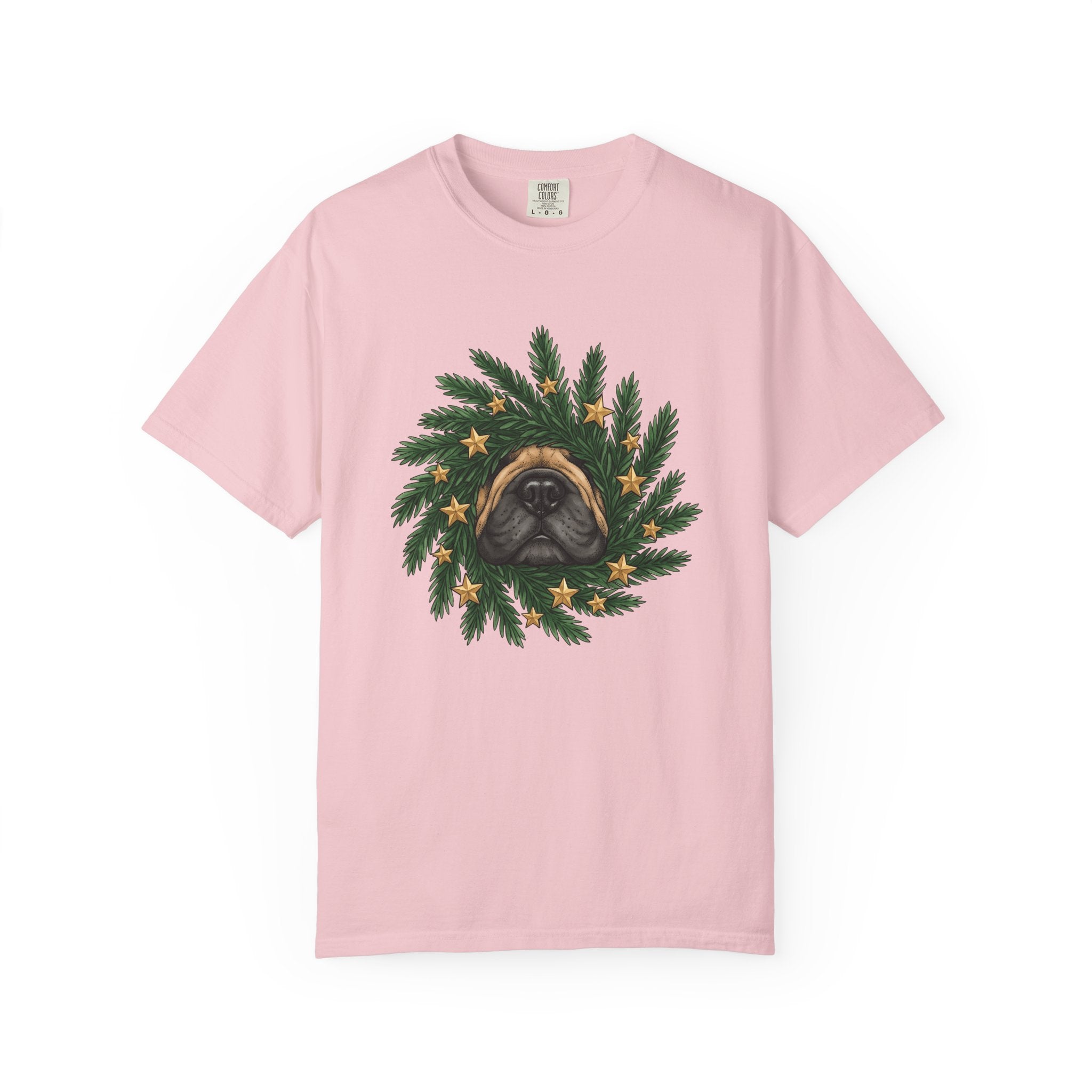 Canine Wreath Shirt Christmas Pets Gift Women Cartoon Tee Dog Wreath T-Shirt Xmas Fan Christmas Tshirt Animal Graphic Classic Shining Stars