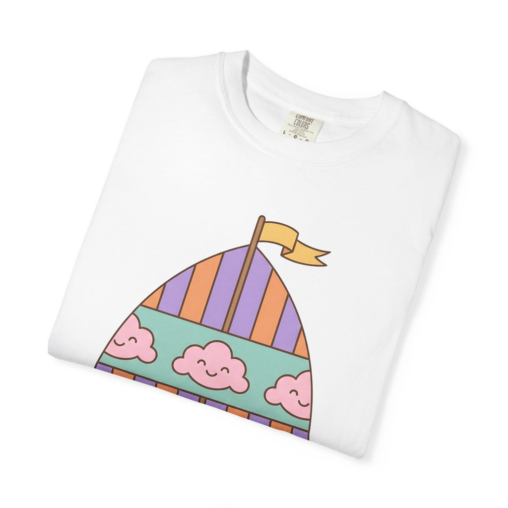 Sailboat Drawing Shirt Cute Ocean Gift Women Cartoon Tee Boat T-Shirt Kawaii Fan Sailing Graphic Tshirt Hand Drawn Cheerful Clouds Tshirt