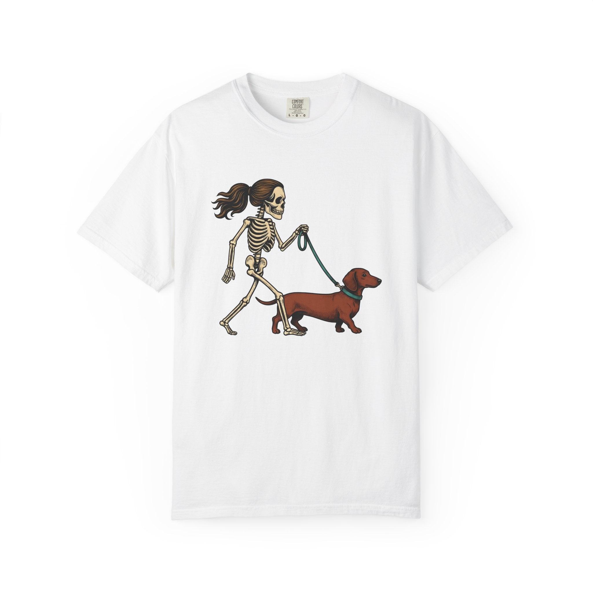 Skeleton Dog Stroll Shirt Halloween Pet Gift Women Comic Tee Dog Walk T-Shirt Halloween Fan Cartoon Tshirt Pet Graphic Retro Dachshund