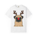 Pug Reindeer Shirt Christmas Dog Gift Women Cartoon Tee Reindeer T-Shirt Xmas Fan Comic Tshirt Dog Graphic Minimalist Red Nose Tshirt