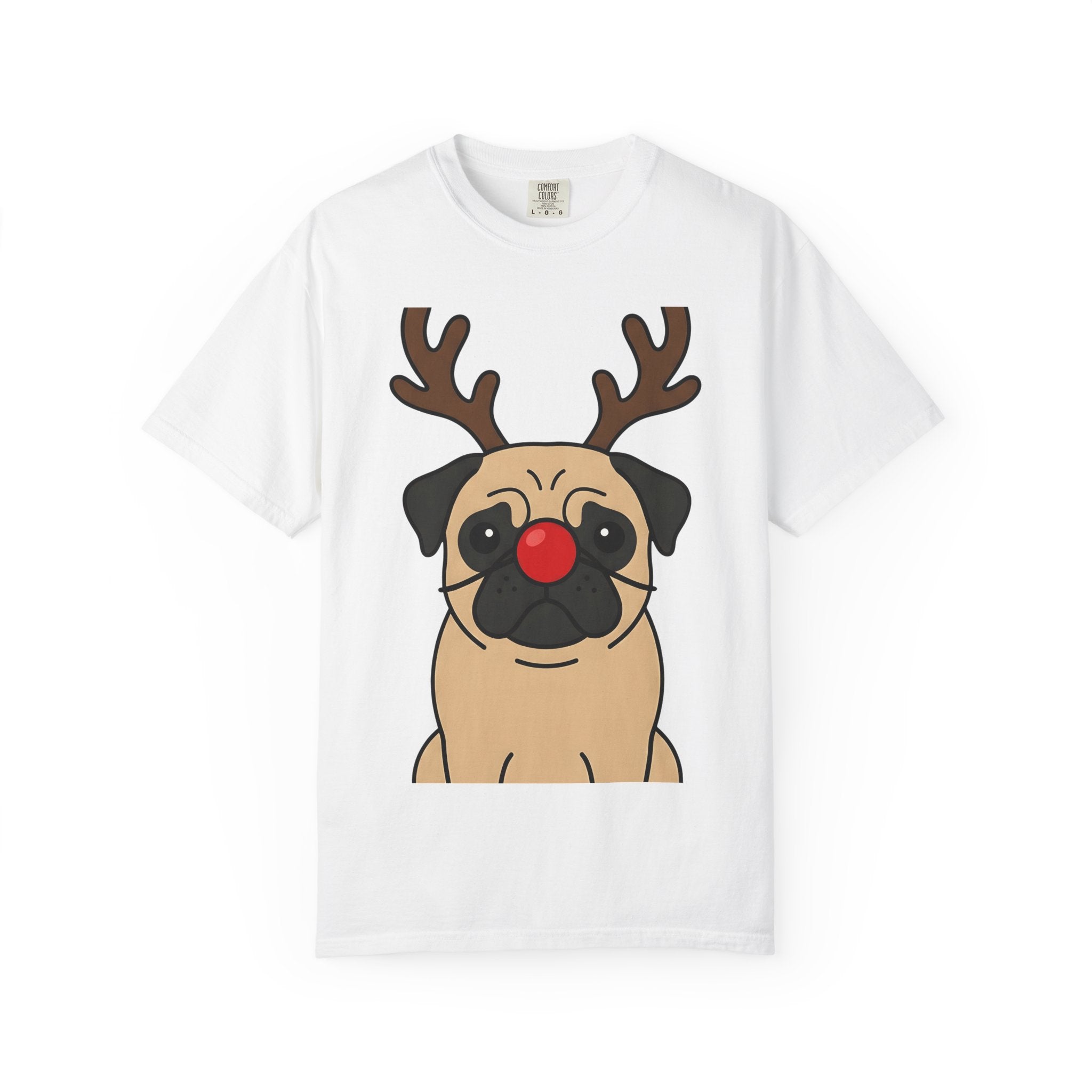 Pug Reindeer Shirt Christmas Dog Gift Women Cartoon Tee Reindeer T-Shirt Xmas Fan Comic Tshirt Dog Graphic Minimalist Red Nose Tshirt