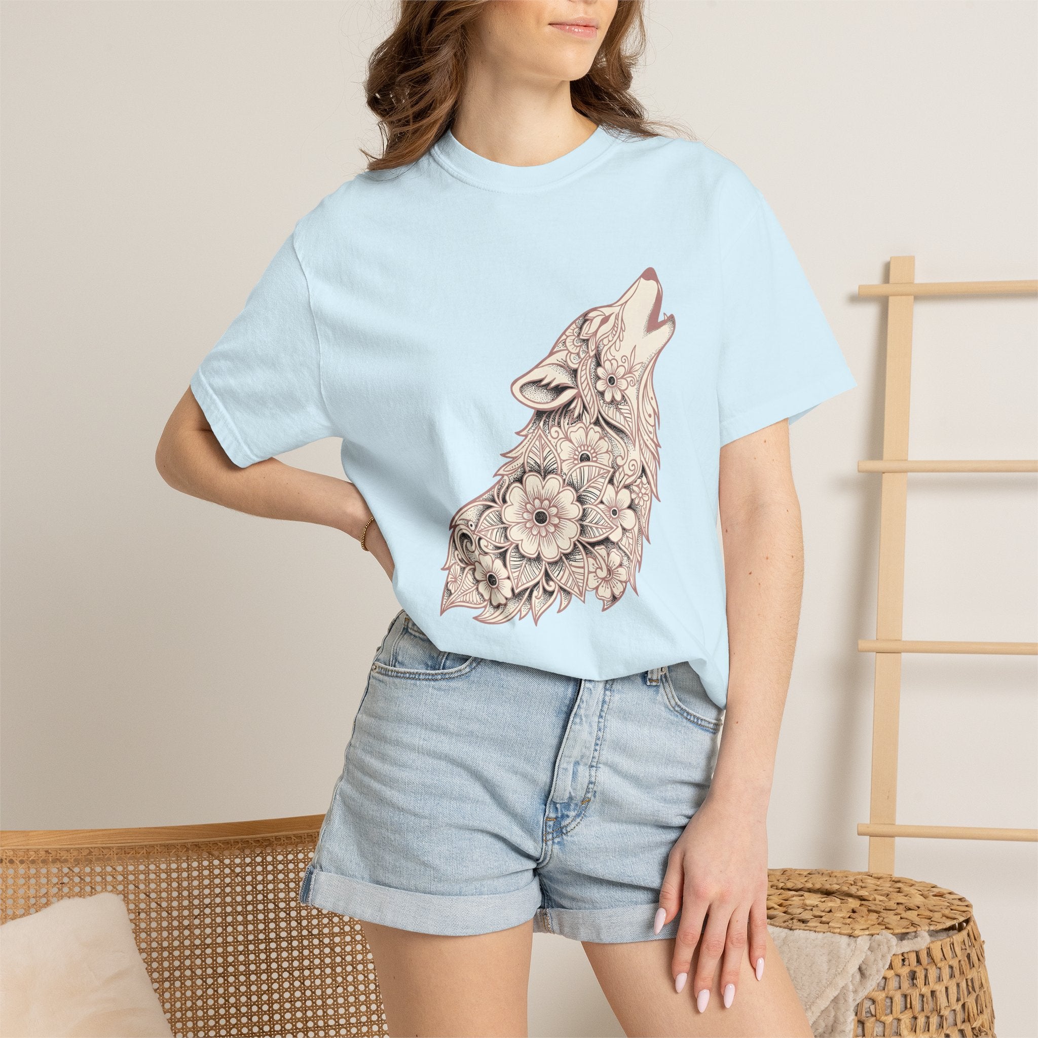 Wolf Flower Shirt Animals & Flowers Outdoors Gift Women Rustic Tee Wildflower T-Shirt Wildlife Enthusiast Country Tshirt Nature Graphic