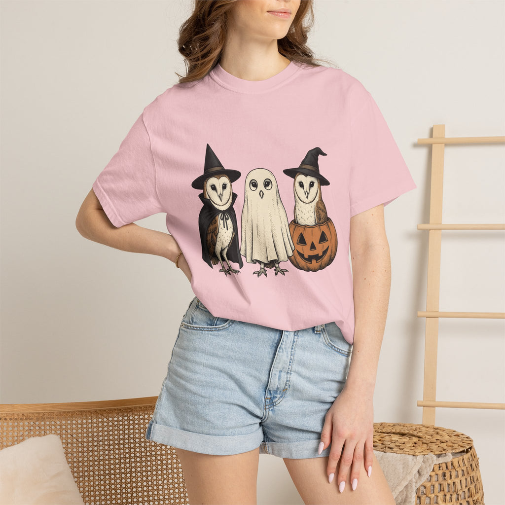 Owl Outfit Shirt Halloween Wildlife Gift Women Retro Tee Hoot T-Shirt Halloween Fan Vintage Tshirt Animal Graphic Sketch Jack-O'-Lantern