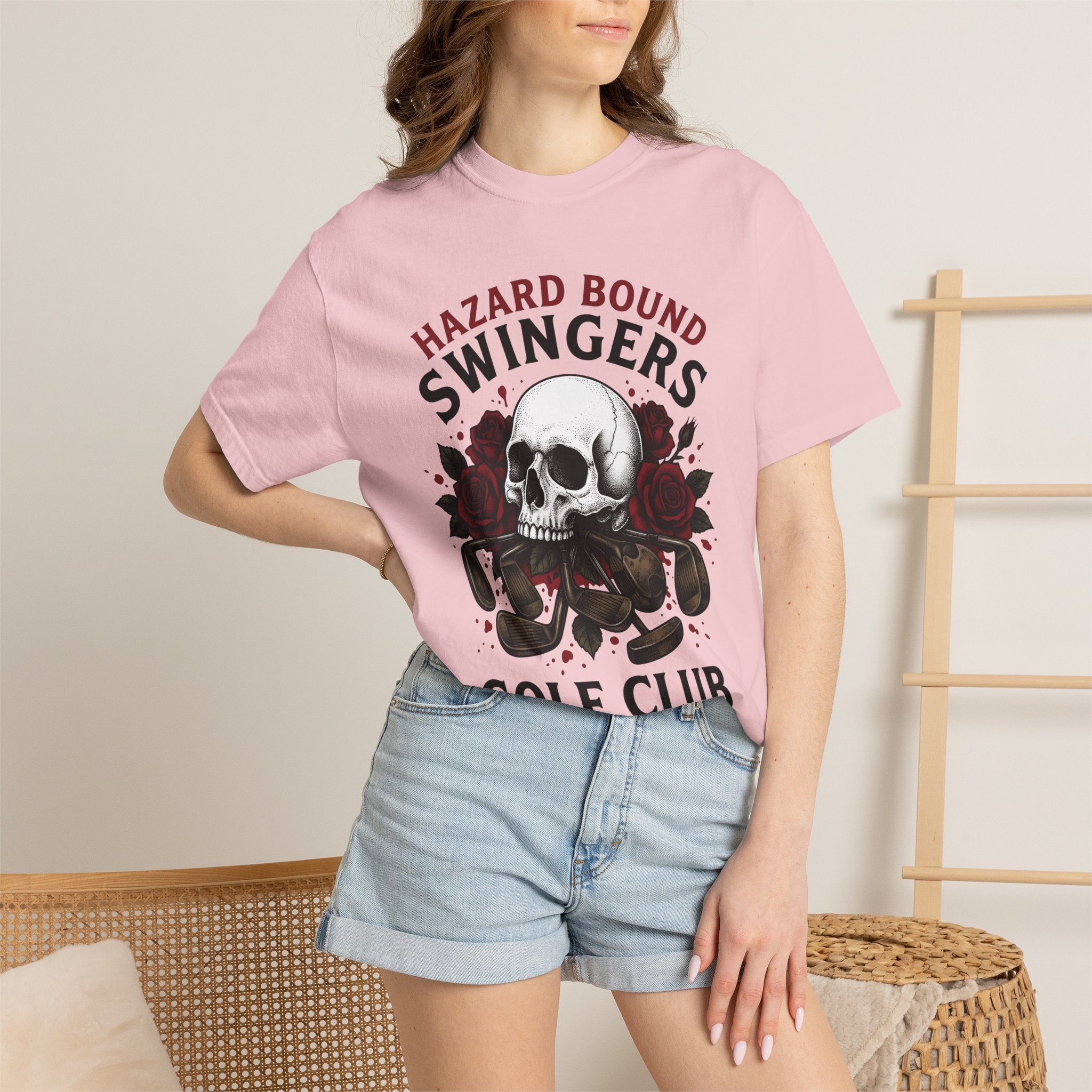 Skull Rose Golf Clubs Shirt Golf Fun Gift Women Illustrative Tee Golf Clubs T-Shirt Golfer Enthusiast Graphic Design Funny Graphic Old