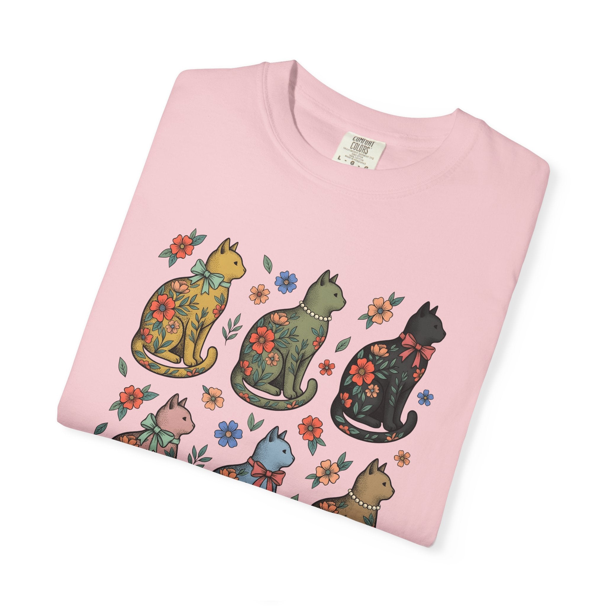 Flower Cat Shirt Animals Plants Gift Women Hippie Tee Kitty Cat T-Shirt Pet Fan Feline Tshirt Floral Graphic Classic Ribbon Tshirt