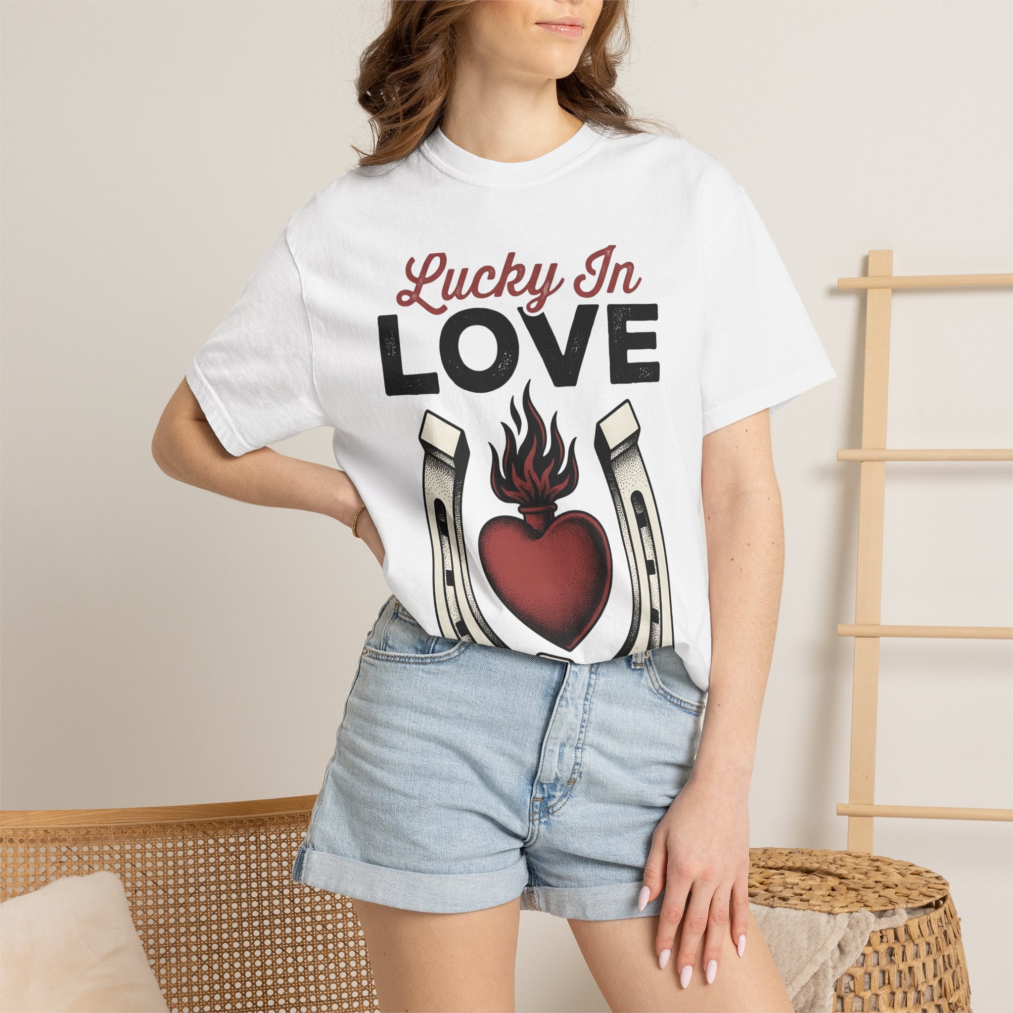 Flaming Heart Horseshoe Shirt St Valentines Day Love Gift Women Tattoo Tee Horseshoe T-Shirt Valentine Fan Ink Tshirt Romance Graphic