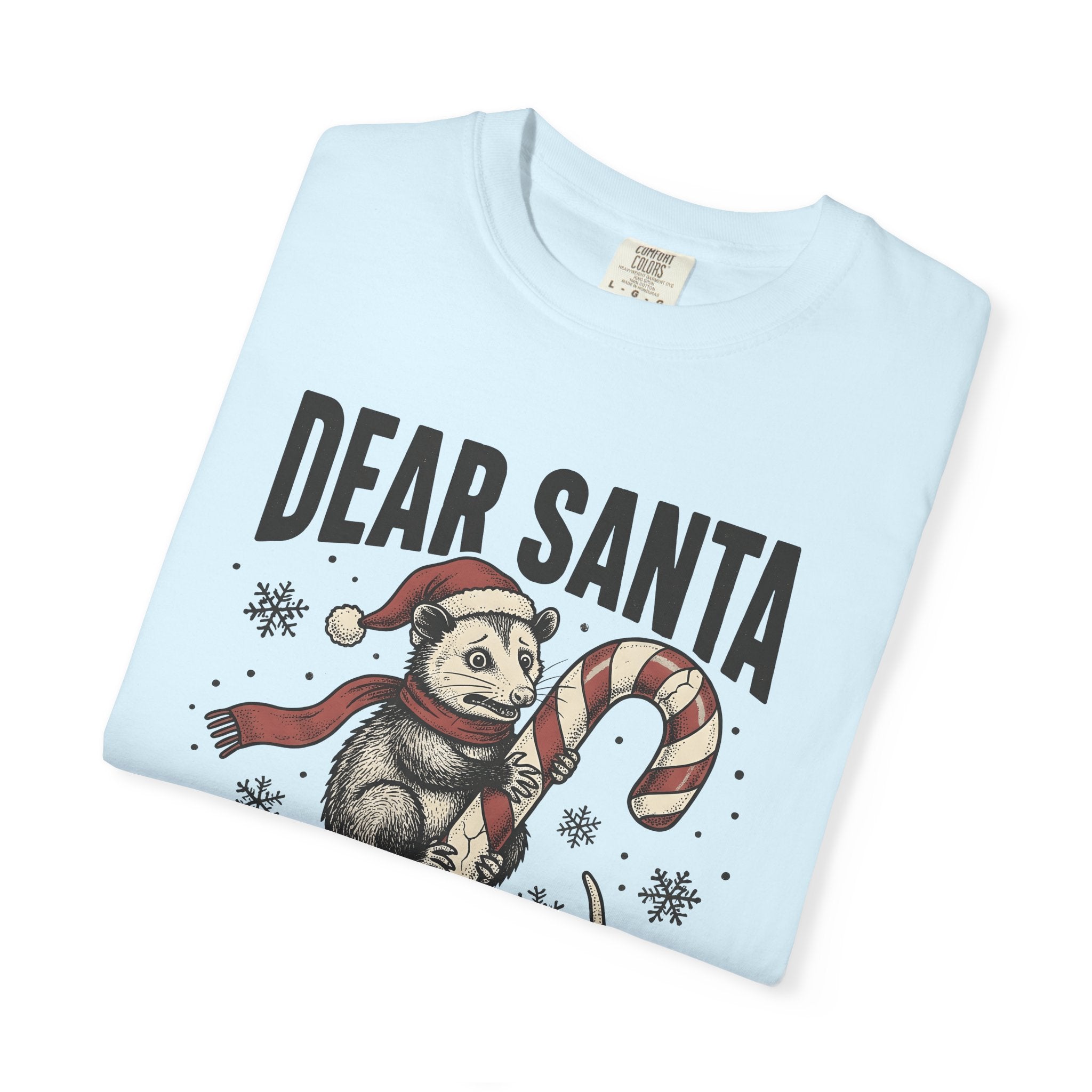 Possum Candy Cane Shirt Christmas Humor Gift Women Vintage Tee Opossum T-Shirt Xmas Fan Retro Tshirt Funny Graphic Hand Drawn Snowflakes