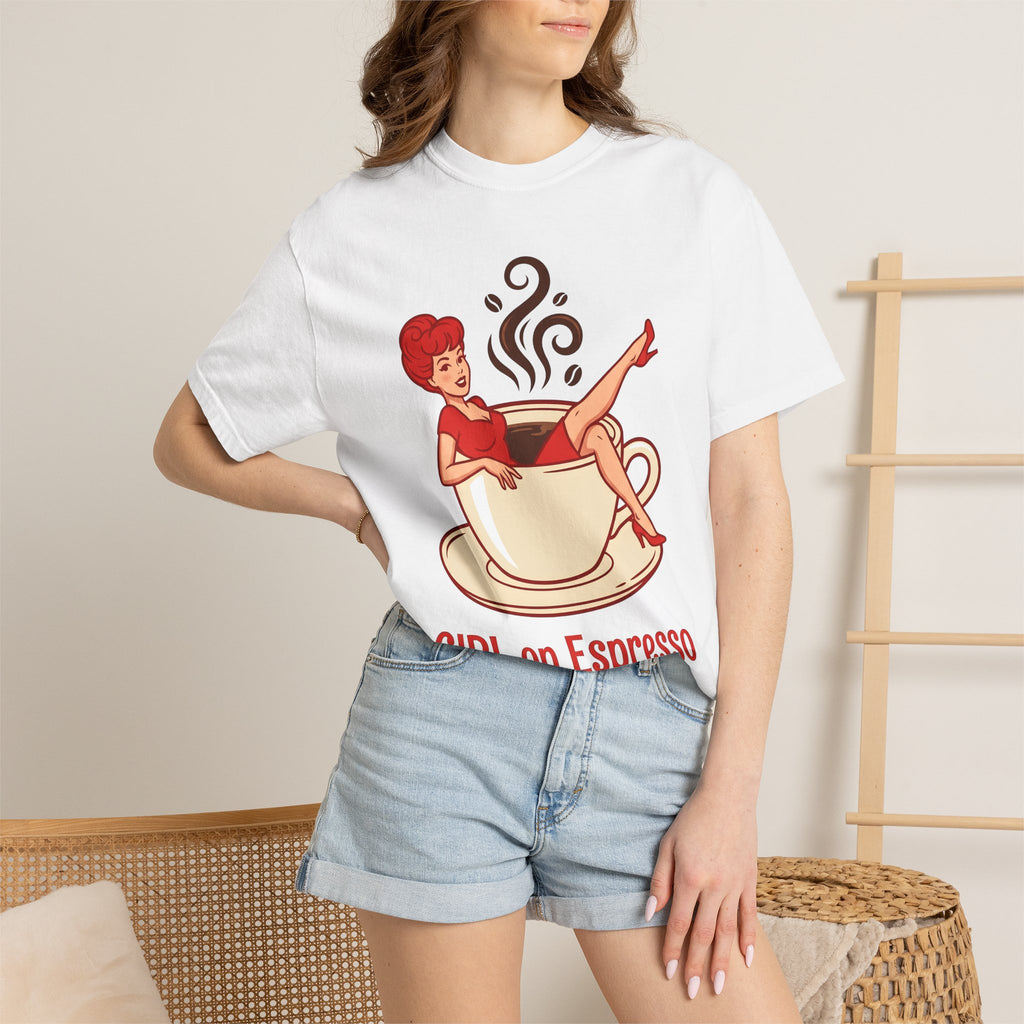 Pinup Coffee Mug Shirt Coffee Fun Gift Women Hand Drawn Tee Coffee Cup T-Shirt Coffee Fan Illustrated Tshirt Humor Graphic Line Art Steam