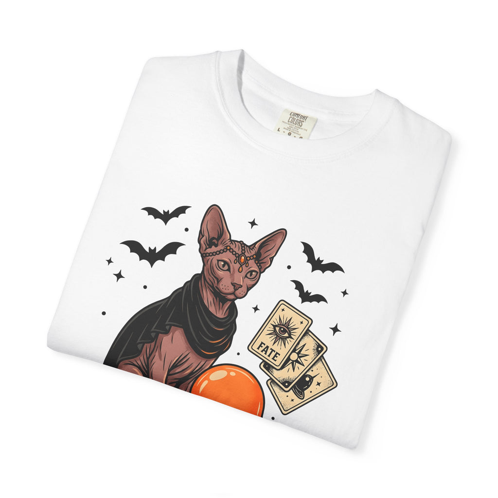 Hairless Cat Shirt Halloween Mysticism Gift Women Spooky Tee Sphynx T-Shirt Horror Fan Occult Graphic Tshirt Antique Magic Orb Tshirt