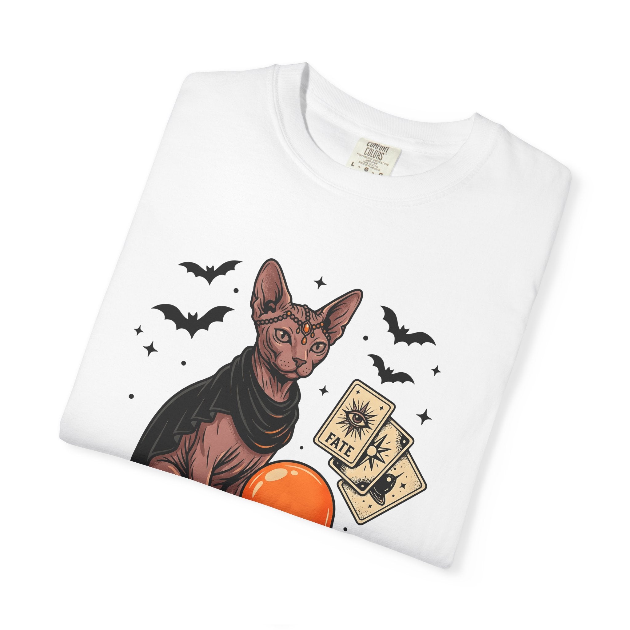 Hairless Cat Shirt Halloween Mysticism Gift Women Spooky Tee Sphynx T-Shirt Horror Fan Occult Graphic Tshirt Antique Magic Orb Tshirt