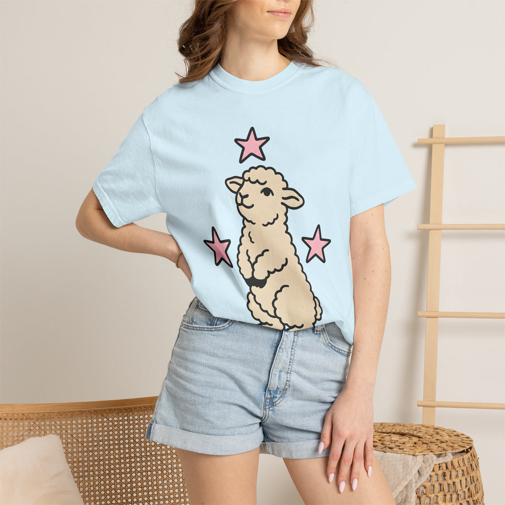 Lamb Illustration Shirt Easter Pet Gift Women Cute Tee Sheep T-Shirt Easter Fan Lamb Tshirt Animal Graphic Comic Star Shapes Tshirt
