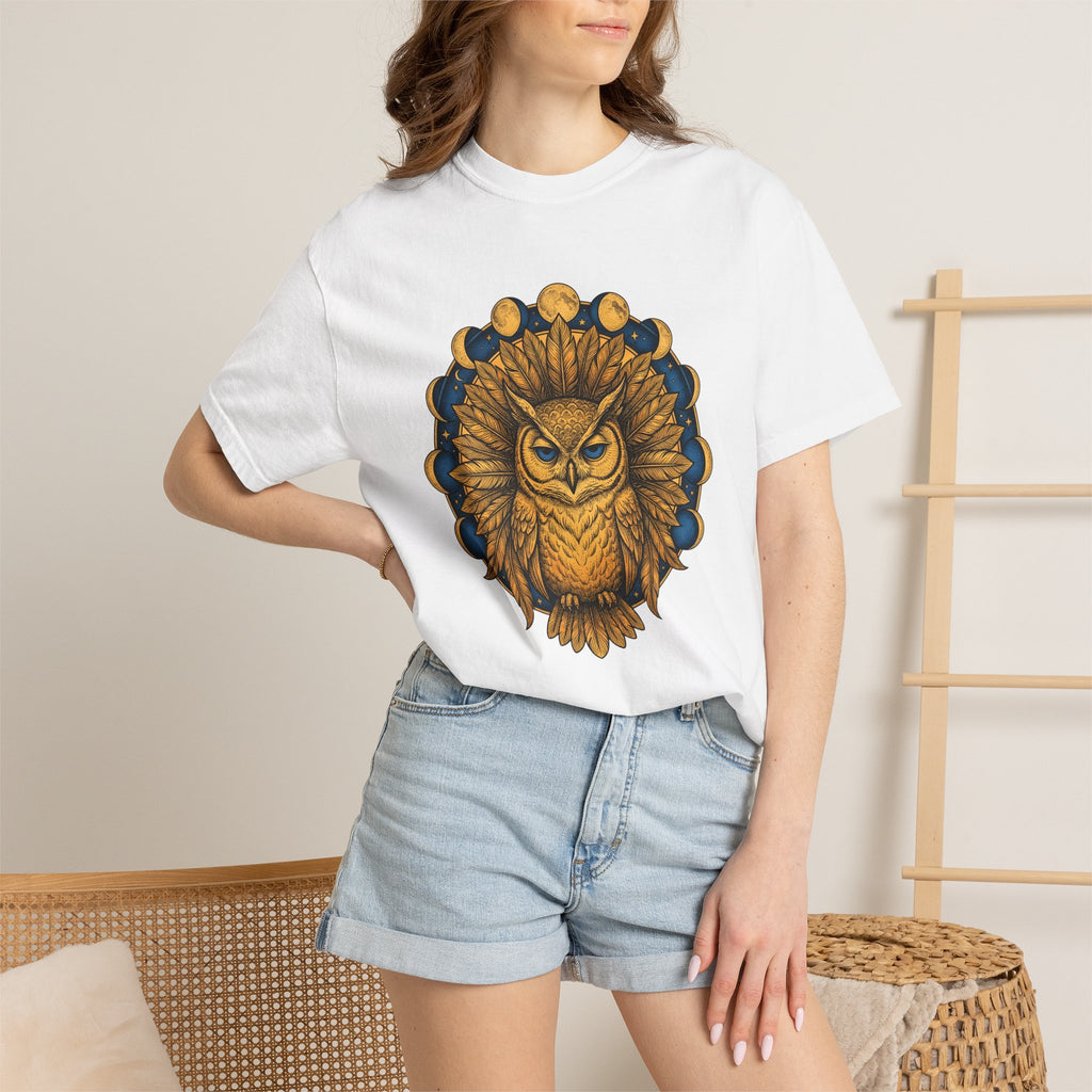Owl Mandala Shirt Boho Chic Celestial Gift Women Boho Tee Owl T-Shirt Bohemian Fan Hippie Tshirt Astrology Graphic Vintage Moon Phases