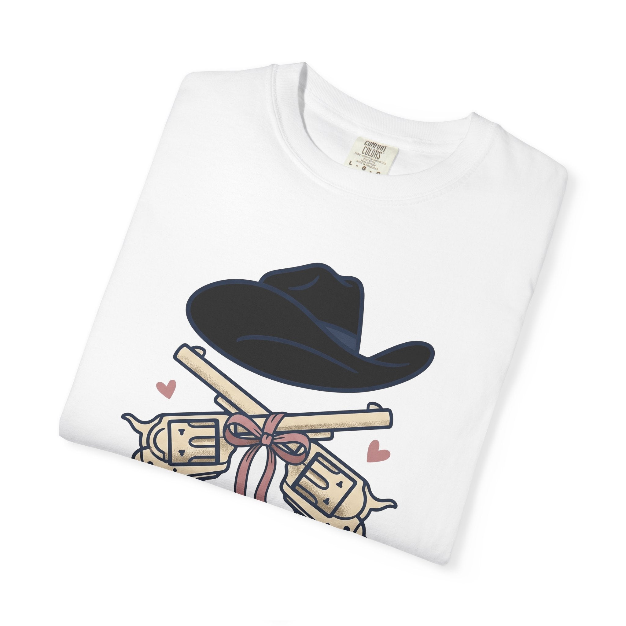 Cowboy Hat Guns Shirt Cowgirl Cowboy Gift Women Comic Tee Gunslinger T-Shirt Cowgirl Fan Cartoon Tshirt Rodeo Graphic Retro Pink Ribbon