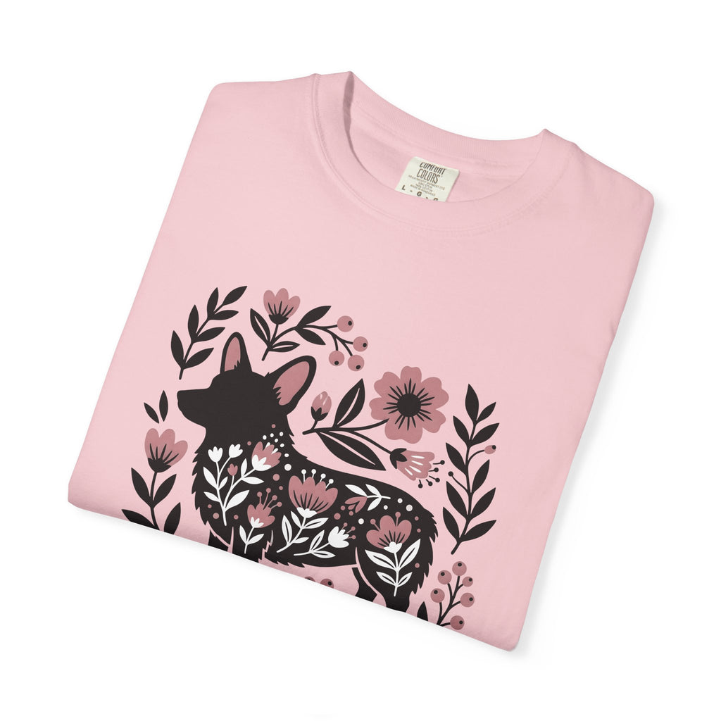 Corgi Puppy Shirt Dog Botanical Gift Women Boho Tee Puppy T-Shirt Dog Fan Canine Tshirt Floral Graphic Simple Flower Tshirt