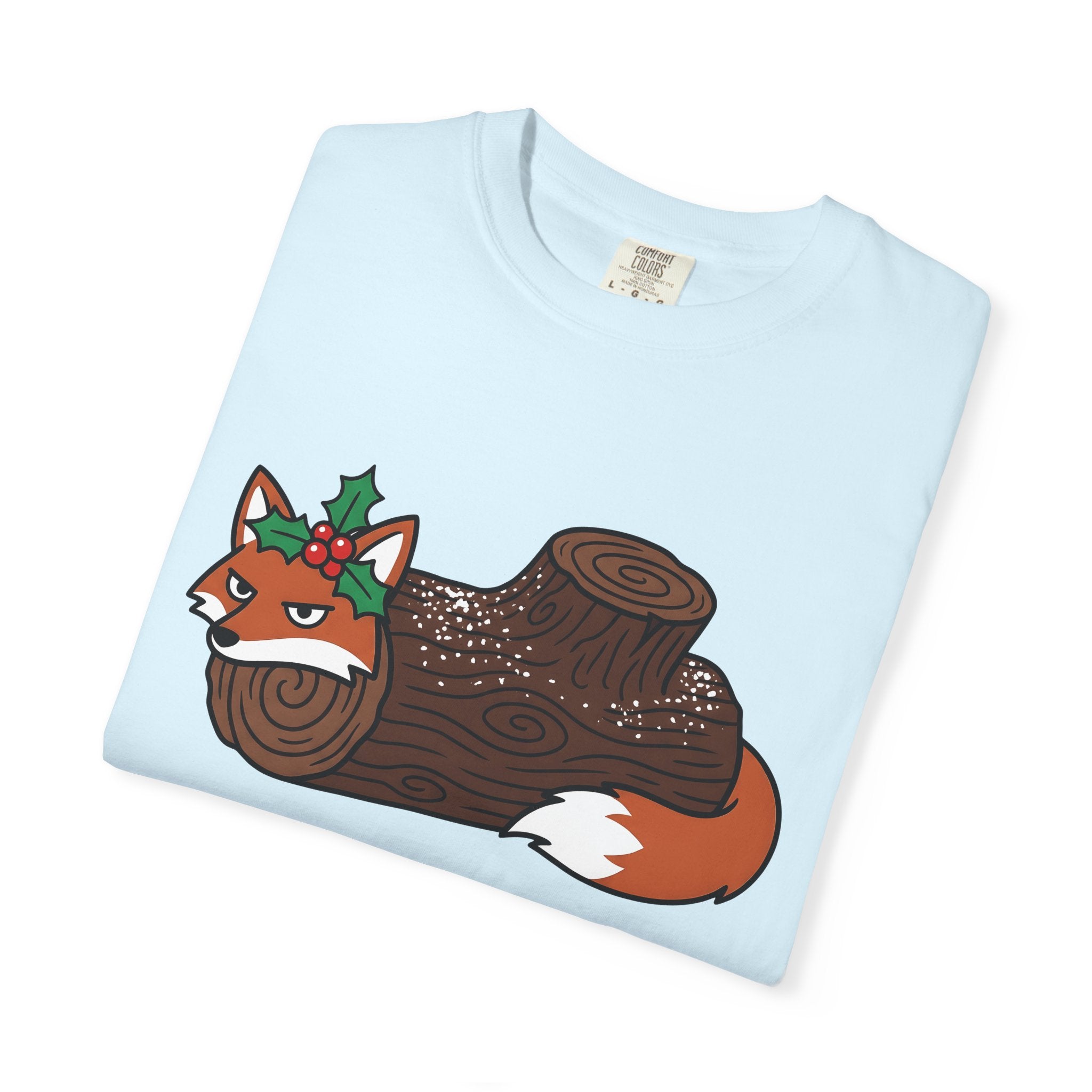 Fox Log Shirt Christmas Animal Gift Women Cartoon Tee Log T-Shirt Xmas Fan Comic Tshirt Wildlife Graphic Minimalist Holly Tshirt