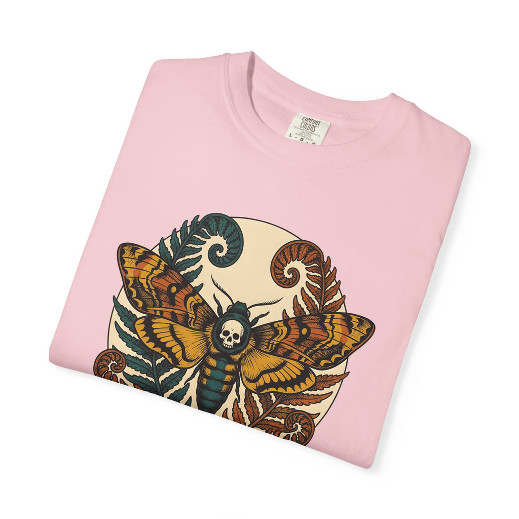 Moth Skull Shirt Boho Chic Gothic Gift Women Psychedelic Tee Moth T-Shirt Bohemian Fan Trippy Tshirt Dark Graphic Vintage Fern Leaves Tshirt