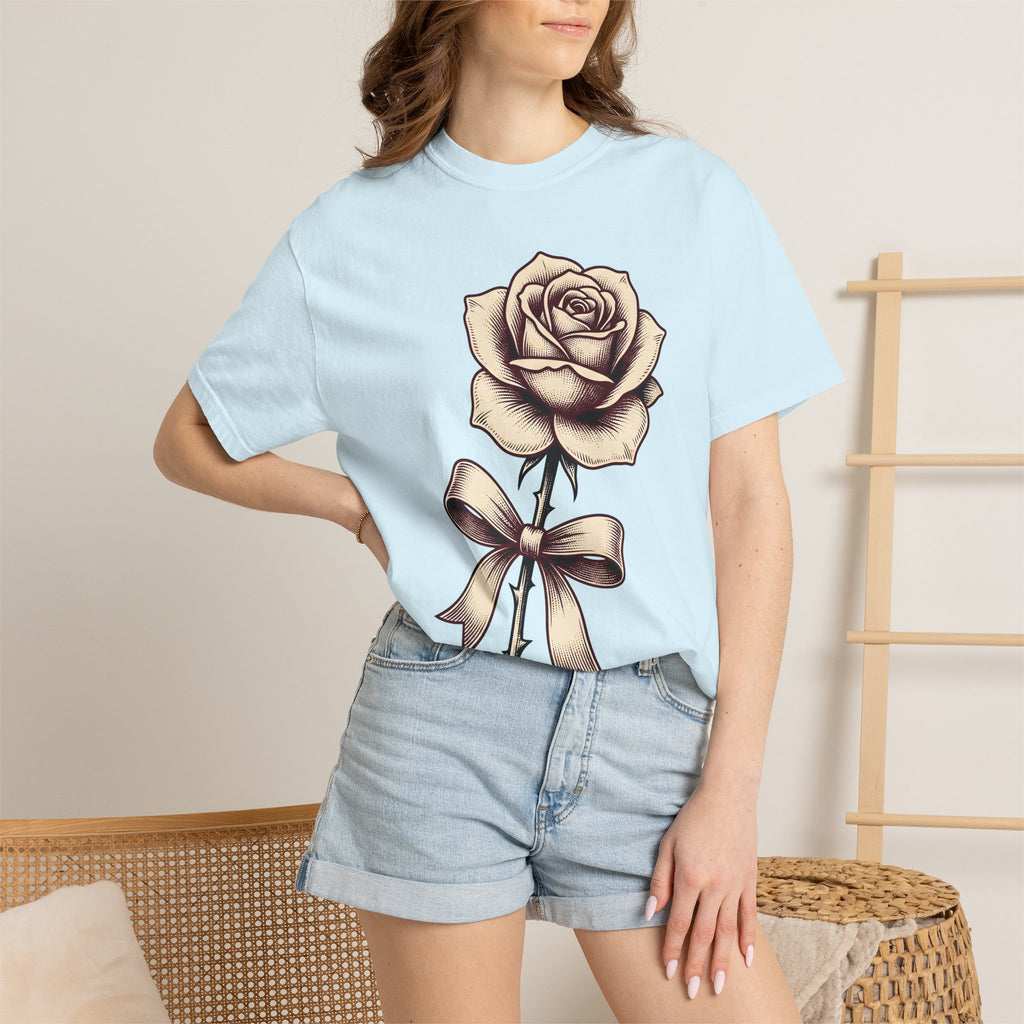 Rose Blossom Shirt Floral Nature Gift Women Antique Tee Flower T-Shirt Botanical Enthusiast Vintage Tshirt Wilderness Graphic Outline Tie