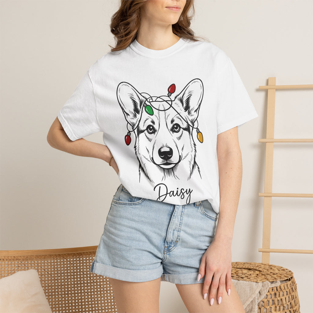 Corgi Pet Shirt Dog Winter Gift Women Cartoon Tee Puppy T-Shirt Dog Fan Canine Tshirt Winter Graphic Clean Xmas Lights Tshirt