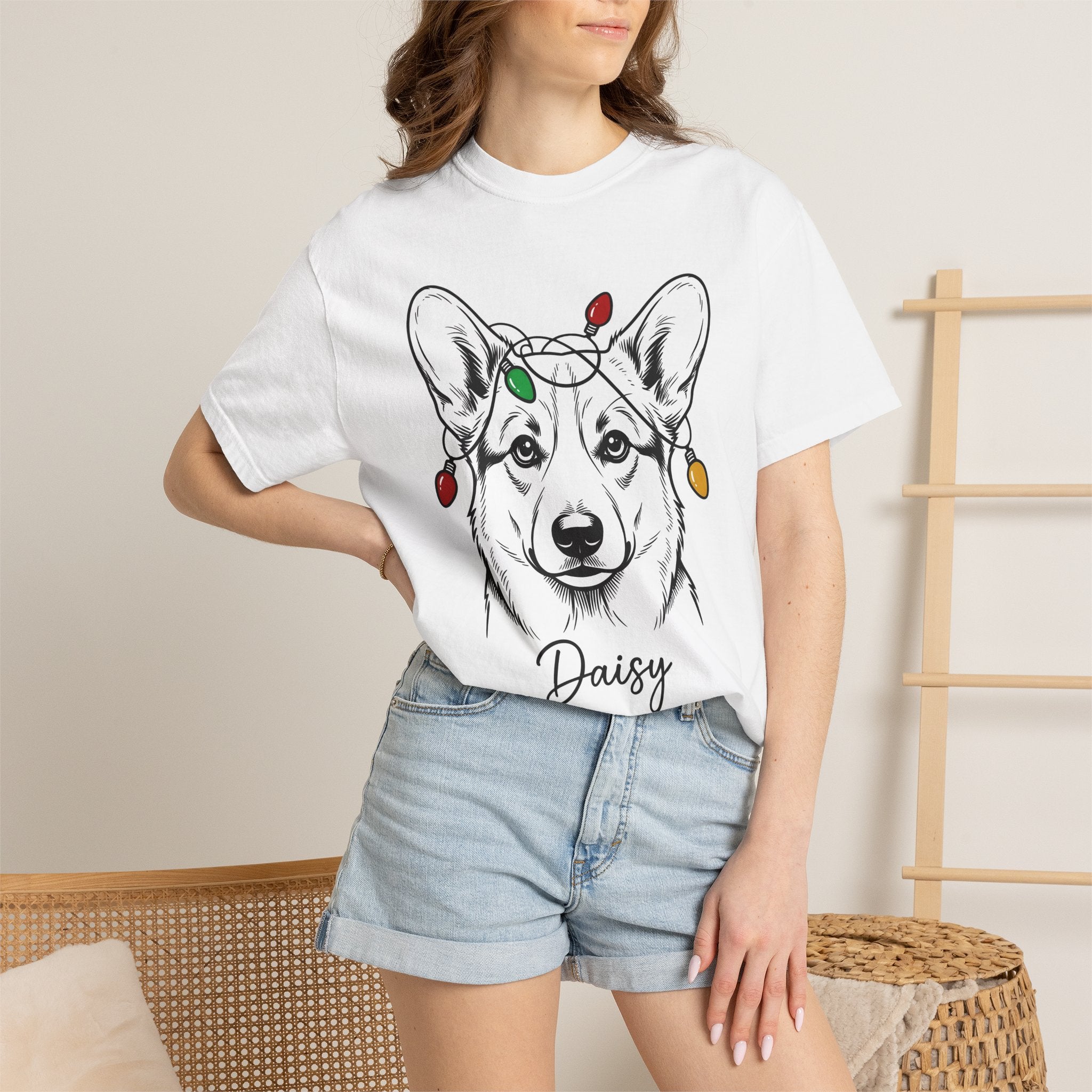 Corgi Pet Shirt Dog Winter Gift Women Cartoon Tee Puppy T-Shirt Dog Fan Canine Tshirt Winter Graphic Clean Xmas Lights Tshirt