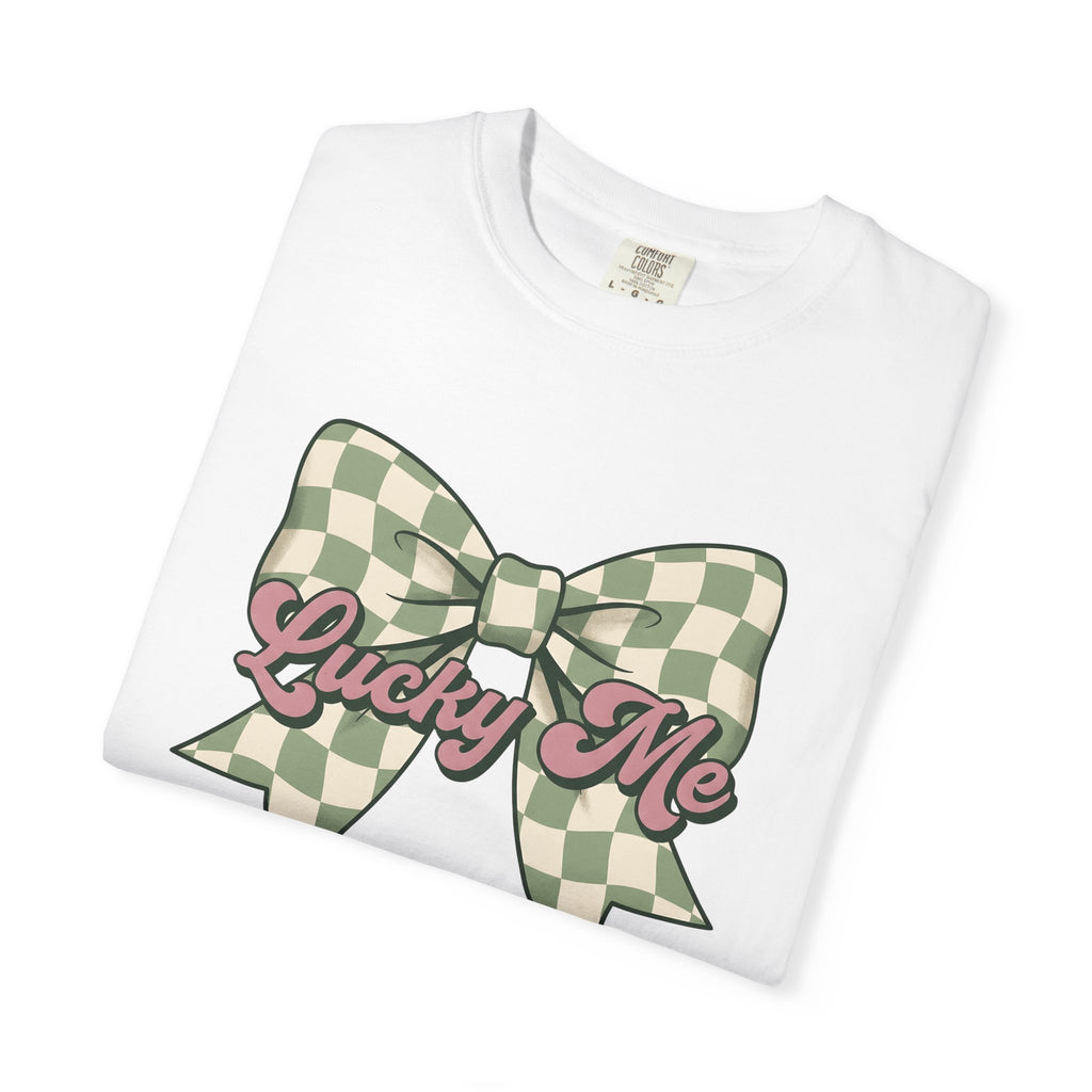 Tartan Bow Shirt St Patrick's Day Event Gift Women Line Art Tee Ribbon T-Shirt St Patricks Fan Drawing Design Illustrative Light Tones