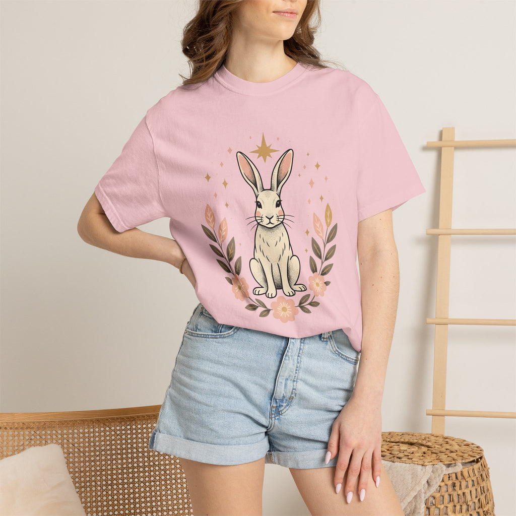 Bunny Art Shirt Animals & Flowers Earth Gift Women Folk Tee Rabbit T-Shirt Floral Fan Naive Tshirt Environmental Graphic Old School Petal