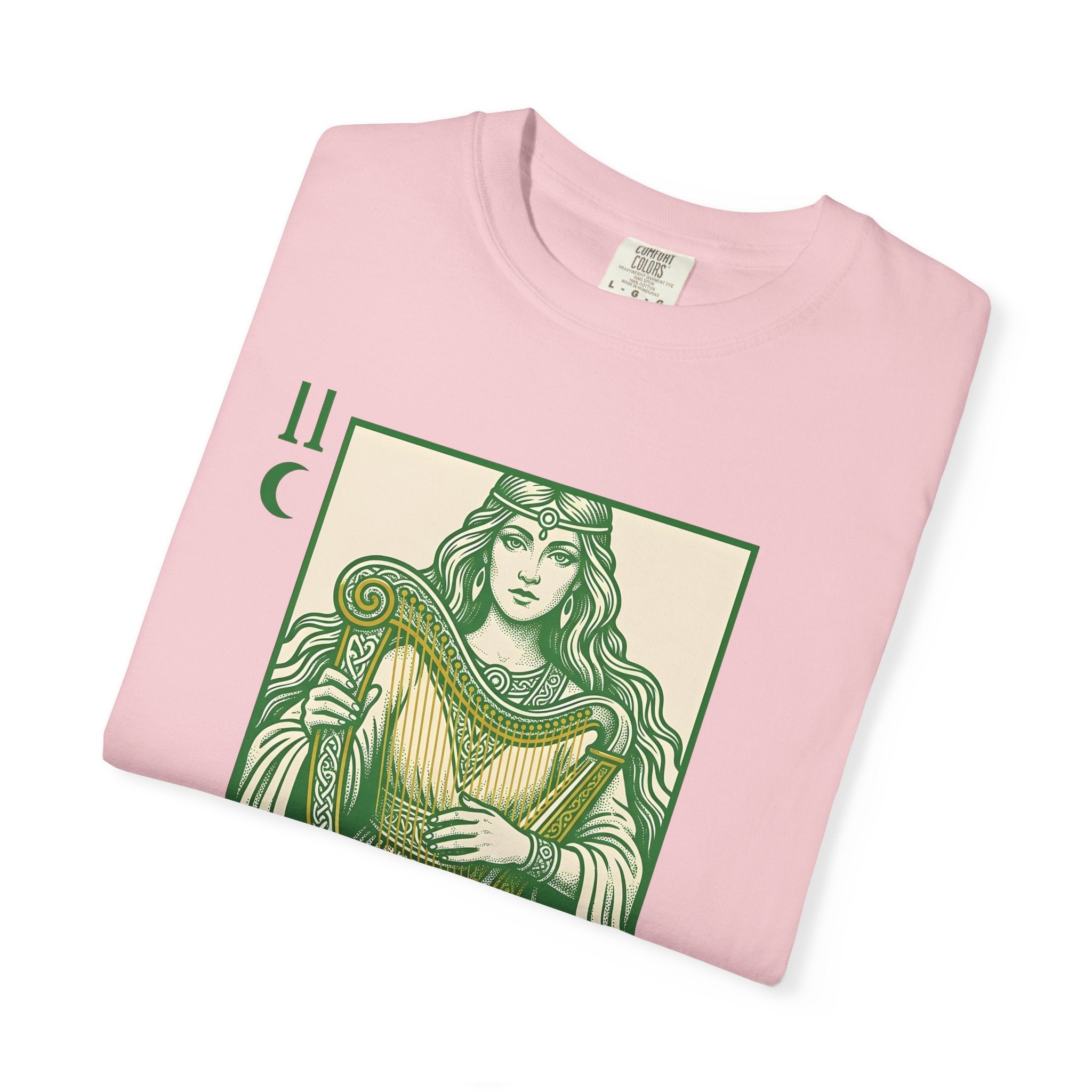 Celtic Goddess Harp Shirt St. Patrick's Day Myth Gift Women Hand Drawn Tee Harp T-Shirt Irish Fan Hand Drawn Tshirt Legend Graphic Cartoon