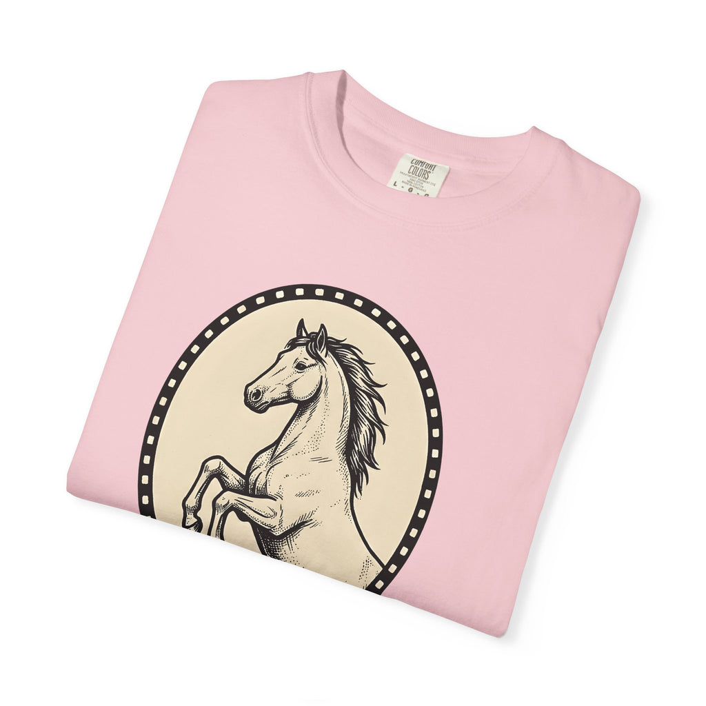 Bucking Horse Shirt Cowgirl Cowboy Gift Women Retro Tee Bronco T-Shirt Rodeo Fan Mustang Graphic Tshirt Sketch Circle Frame Tshirt