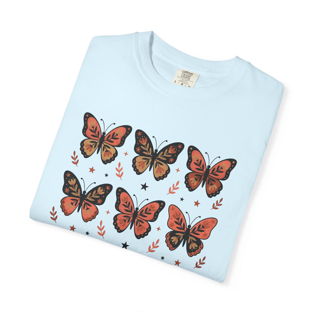 Butterfly Print Shirt Easter Garden Gift Women Folk Tee Butterfly T-Shirt Easter Fan Traditional Tshirt Yard Graphic Heritage Glimmer Tshirt