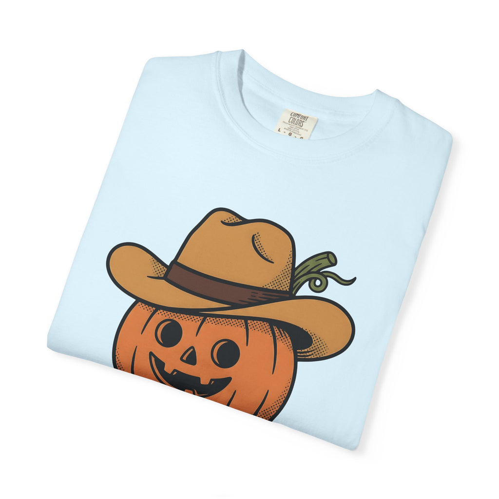 Pumpkin Rancher Shirt Halloween Country Gift Women Graphic Tee Gourd T-Shirt Horror Fan Pumpkin Graphic Hand Drawn Western Boots Tshirt