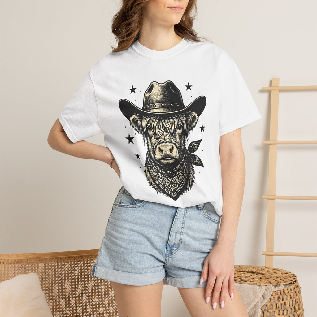 Western Cow Shirt Cowgirl Animal Gift Women Sketch Tee Cowboy T-Shirt Rodeo Fan Cattle Graphic Cattle Illustration Line Art Kerchief Tshirt