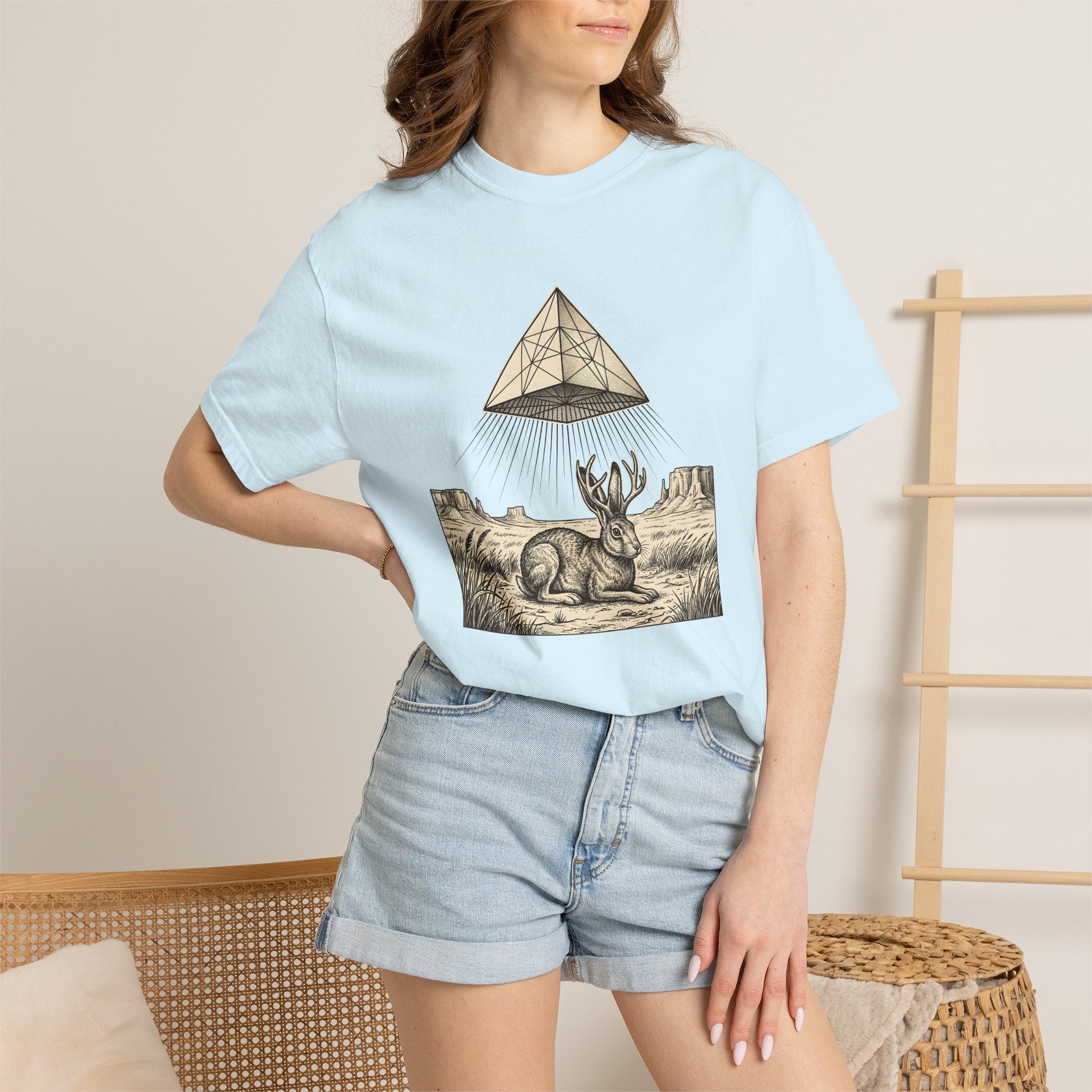 Jackalope Shirt Mystical Animal Gift Women Boho Tee Antelope T-Shirt Spiritual Fan Bohemian Tshirt Creature Graphic Vintage Pyramid Tshirt