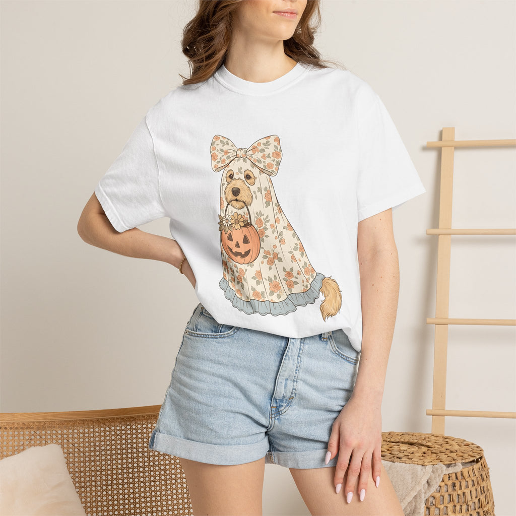 Dog Ghost Shirt Halloween Dog Gift Women Whimsical Tee Specter T-Shirt Halloween Fan Ghostly Tshirt Canine Graphic Vintage Pumpkin Tshirt