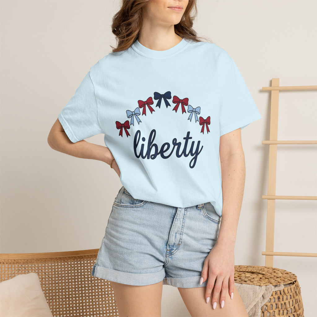 Usa Bows Shirt America Seasonal Gift Women Simple Tee Ribbons T-Shirt American Fan Ribbon Tshirt Holiday Graphic Vintage Cursive Font Tshirt