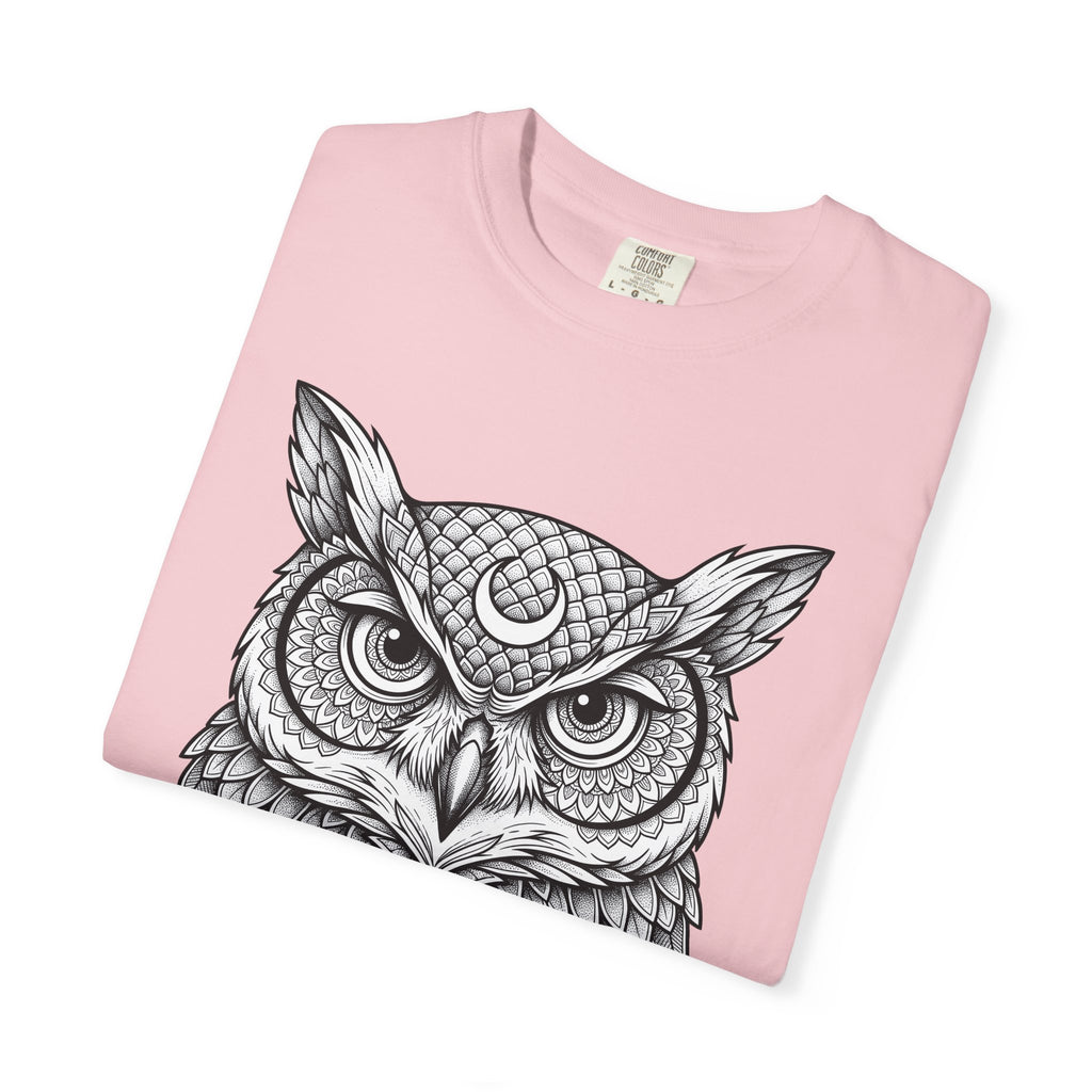 Owl Head Shirt Boho Chic Animal Gift Women Boho Tee Owl T-Shirt Bohemian Fan Hoot Graphic Mandala Crescent Moon Tshirt