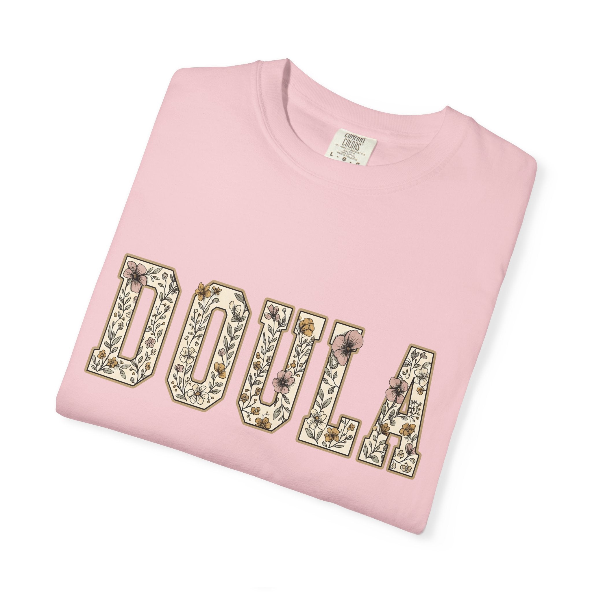 Botanical Block Letters Shirt Doula Bouquet Gift Women Hippie Tee Typography T-Shirt Birth Worker Fan Bohemian Tshirt Floral Graphic Classic