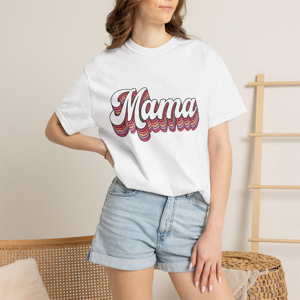 Retro Mama Text Shirt Mom Family Gift Women Bold Tee Mama T-Shirt Mother Enthusiast Brash Tshirt Clan Graphic Vintage Layered Stripes Tshirt