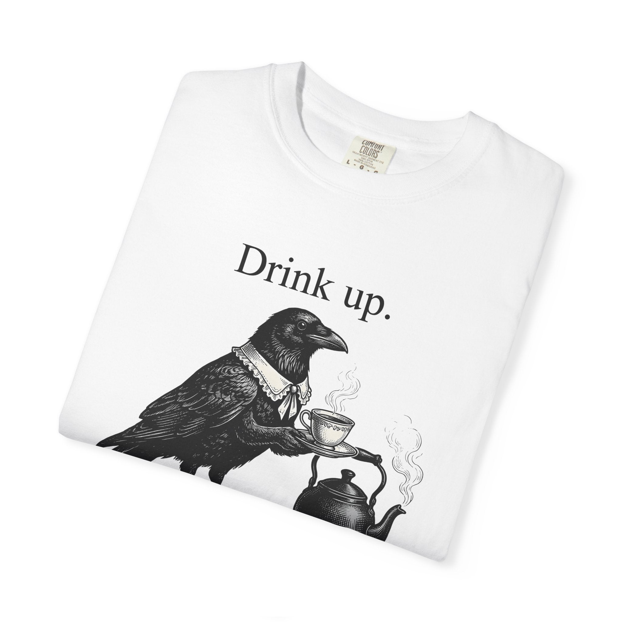 Crow Tea Shirt Funny Dark Gift Women Retro Tee Tea T-Shirt Humor Fan Vintage Tshirt Gothic Graphic Sketch Kettle Tshirt