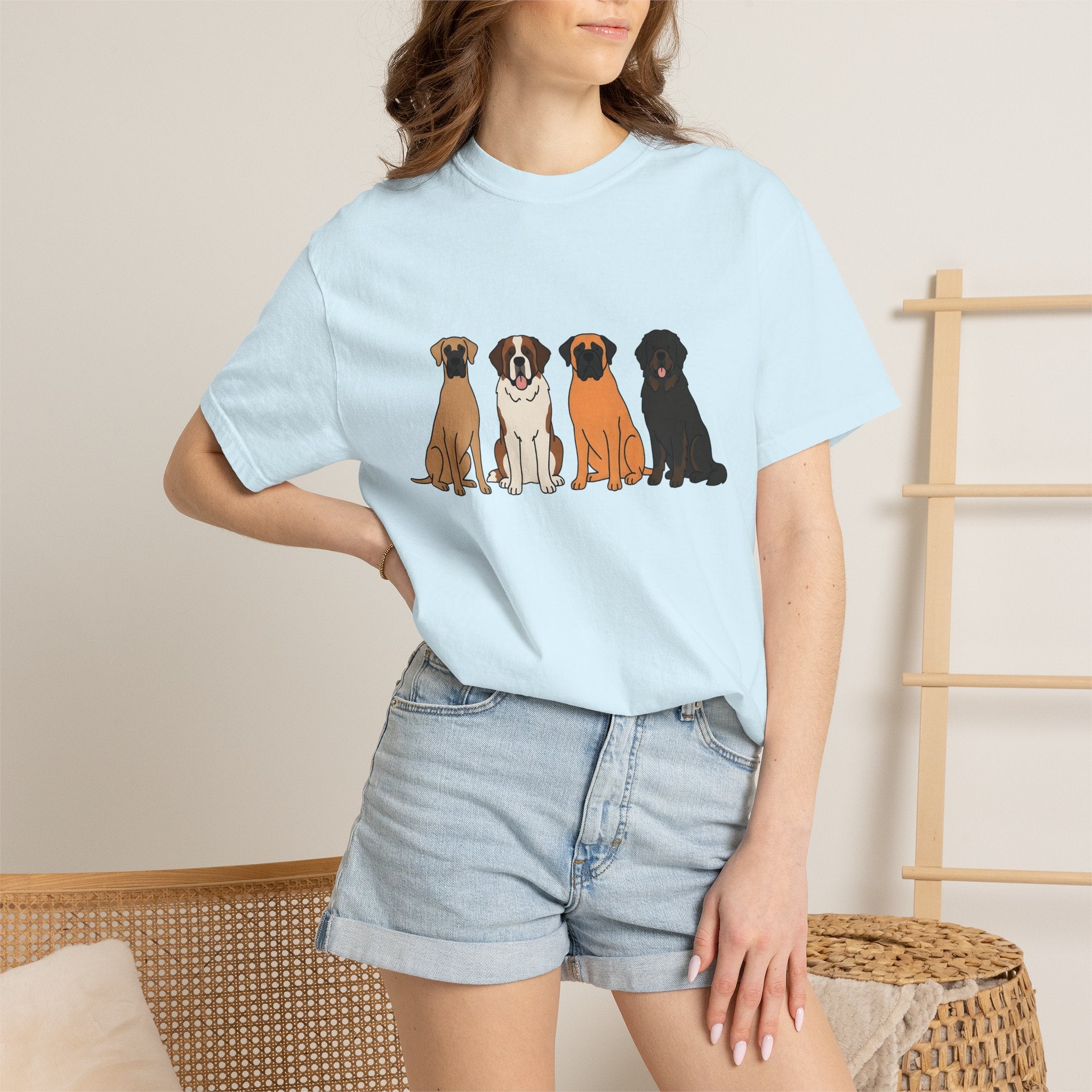 Giant Dog Breeds Shirt Dog Critters Gift Women Hand Drawn Tee Large Dog T-Shirt Dog Fan Illustrated Tshirt Creature Graphic Line Art Bunch