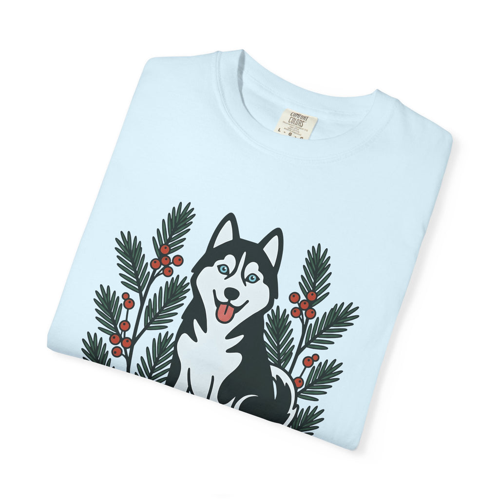 Husky Pet Shirt Dog Holidays Gift Women Sketch Tee Siberian Husky T-Shirt Dog Owner Fan Husky Drawing Christmas Graphic Line Art Pine